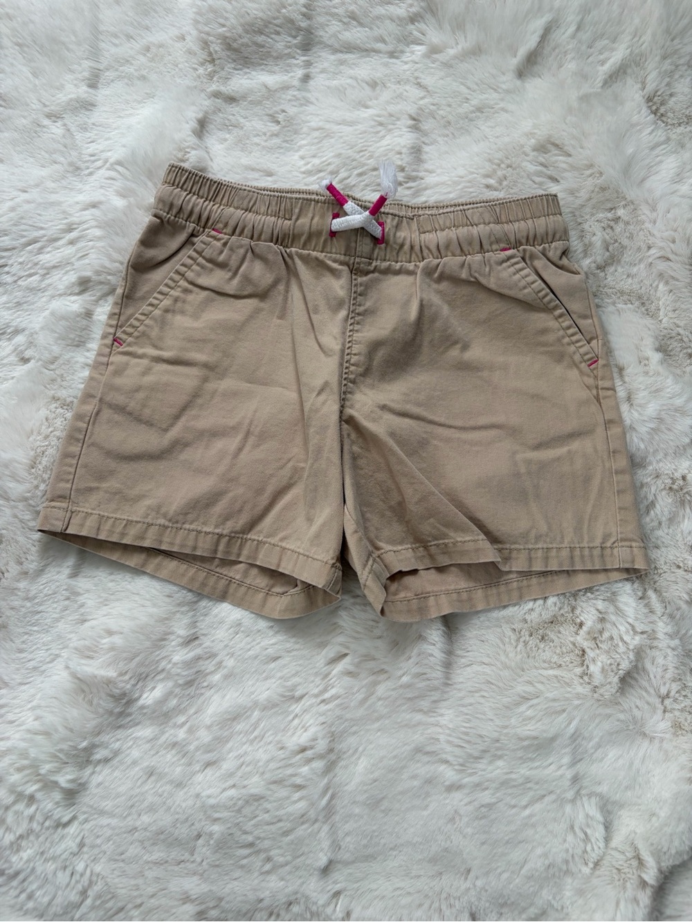 Cat & Jack Tan Drawstring Cotton Shorts with Pink Accent
